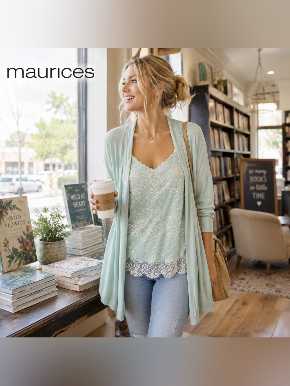 Ann Taylor Loft with Maurices size XL mint cardigan lace scallops cami tank top